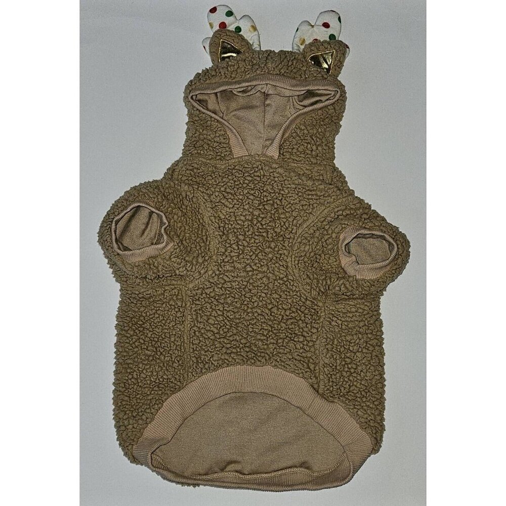 Holiday Tails Deerest Friend Dog Hoodie Brown Sherpa Reindeer Antlers X-mas Pet